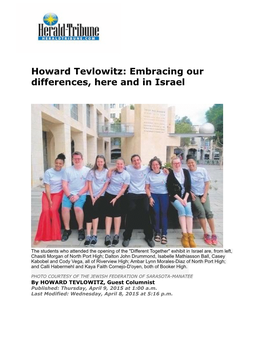 Howard Tevlowitz/ Embracing Our Differences, Here and in Israel 4-9-15