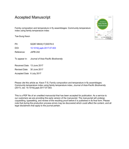 Family Composition and Temperature in Fly Assemblages: Community Temperature Index Using Family Temperature Index