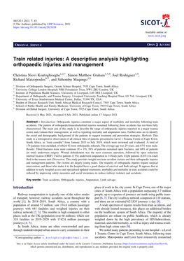 Train Related Injuries: a Descriptive Analysis Highlighting Orthopaedic Injuries and Management