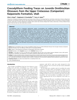 Crocodyliform Feeding Traces on Juvenile Ornithischian Dinosaurs from the Upper Cretaceous (Campanian) Kaiparowits Formation, Utah