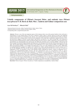 Volatile Components of Phlomis Bourgaei Boiss. and Endemic Taxa Phlomis Leucophracta P