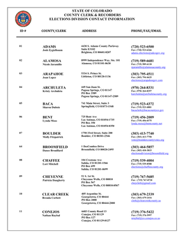 County Clerk & Recorders Elections Division Contact Information