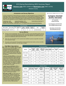 2018 Spring Electrofishing (SEII) Summary Report Shawano Lake (WBIC 322800) and Washington Lake (WBIC 323700) Shawano County Page 1