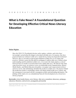 What Is Fake News? a Foundational Question for Developing Effective Critical News Literacy Education