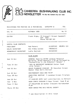 L( CANBERRA BUSHWALKING CLUB INC. NEWSLE I I ER Po. Box