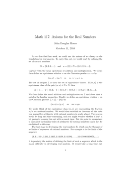 Math 117: Axioms for the Real Numbers