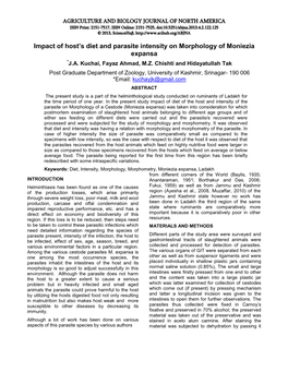 Impact of Host's Diet and Parasite Intensity on Morphology of Moniezia Expansa