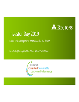 Investor Day 2019 Credit Risk Management Positioned for the Future