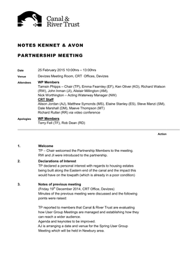 Notes Kennet & Avon Partnership Meeting