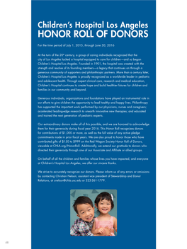 Honor Roll of Donors