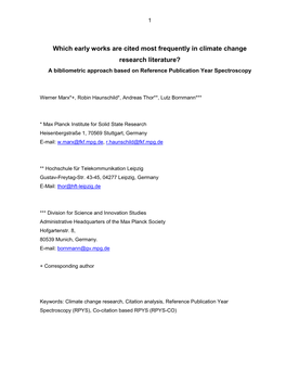 Which Early Works Are Cited Most Frequently in Climate Change Research Literature? a Bibliometric Approach Based on Reference Publication Year Spectroscopy