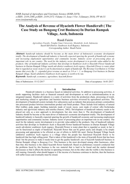 The Analysis of Revenue of Hyacinth Flower Handicraft ( the Case Study on Bungong Crot Business) in Durian Rampak Village, Aceh, Indonesia