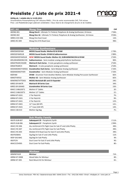 MOOG Music Preisliste