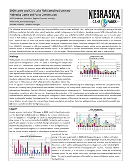 2020 Lewis and Clark Lake Fish Sampling Summary Nebraska