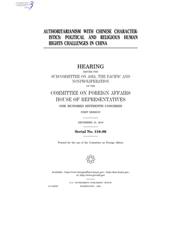 Authoritarianism with Chinese Character- Istics: Political and Religious Human Rights Challenges in China