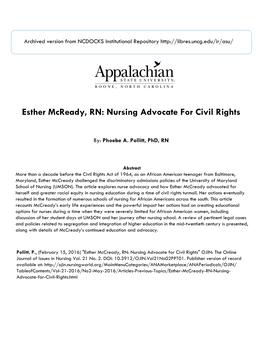 Esther Mcready, RN: Nursing Advocate for Civil Rights