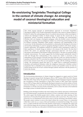 Re-Envisioning Tangintebu Theological College in the Context of Climate Change: an Emerging Model of Coconut Theological Education and Ministerial Formation