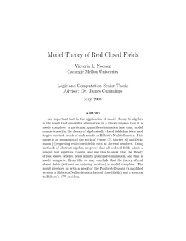 Model Theory of Real Closed Fields