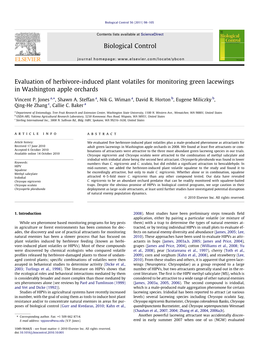 Evaluation of Herbivore-Induced Plant Volatiles for Monitoring Green Lacewings in Washington Apple Orchards ⇑ Vincent P