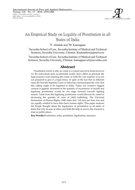 An Empirical Study on Legality of Prostitution in All States of India 1P