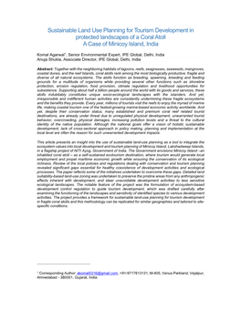 Sustainable Land Use Planning for Tourism Development in Protected Landscapes of a Coral Atoll a Case of Minicoy Island, India