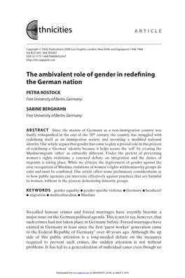 The Ambivalent Role of Gender in Redefining the German Nation