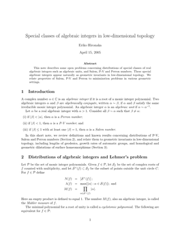 Special Classes of Algebraic Integers in Low-Dimensional Topology