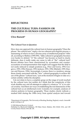 Reflections the Cultural Turn: Fashion Or Progress