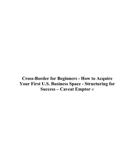 Cross-Border for Beginners - How to Acquire Your First U.S