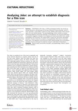 Analysing Joker: an Attempt to Establish Diagnosis for a Film Icon 1