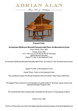 An Important Gilt-Bronze Mounted Parquetry Inlaid Piano, The