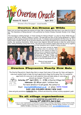 April 2013 Overton’S Free Newspaper - Issued Monthly