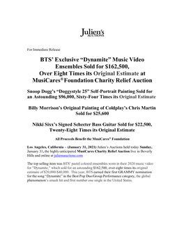 Dynamite” Music Video Ensembles Sold for $162,500, Over Eight Times Its Original Estimate at Musicares® Foundation Charity Relief Auction