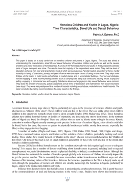 Homeless Children and Youths in Lagos, Nigeria: Their Characteristics, Street Life and Sexual Behaviour