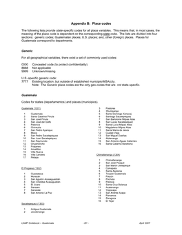 Appendix B: Place Codes