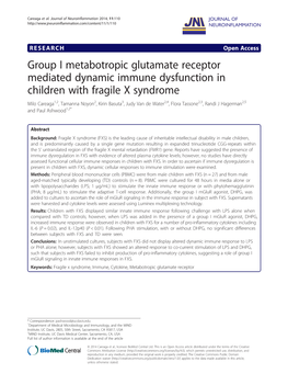 Group I Metabotropic Glutamate Receptor Mediated Dynamic Immune