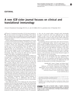 A New ICB Sister Journal Focuses on Clinical and Translational Immunology