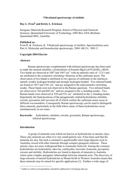 Vibrational Spectroscopy of Stichtite Ray L. Frost and Kristy L. Erickson