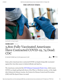5,800 Fully Vaccinated Americans Have Contracted COVID-19, 74 Dead: CDC