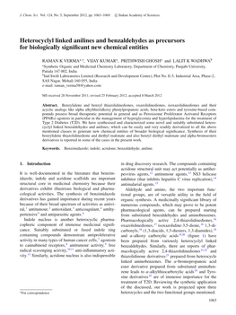 Heterocyclyl Linked Anilines and Benzaldehydes As Precursors for Biologically Signiﬁcant New Chemical Entities