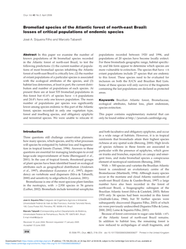 Bromeliad Species of the Atlantic Forest of North-East Brazil: Losses of Critical Populations of Endemic Species