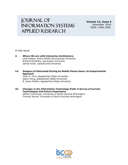 December 2019 INFORMATION SYSTEMS ISSN: 1946-1836 APPLIED RESEARCH