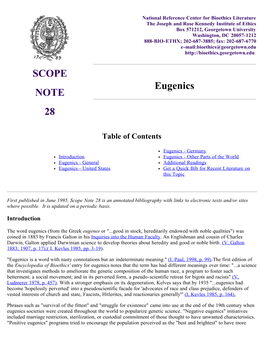 SCOPE NOTE 28 Eugenics