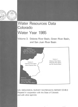 Water Resources Data Colorado Water Year 1985