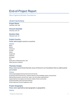 End-Of-Project Report New England Biolabs Foundation