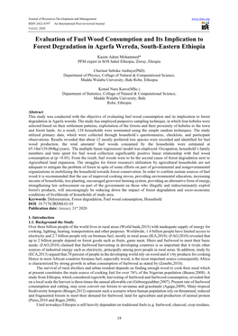 Evaluation of Fuel Wood Consumption and Its Implication to Forest Degradation in Agarfa Wereda, South-Eastern Ethiopia