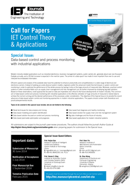 Call for Papers IET Control Theory & Applications