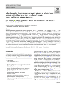 Is Bendamustine-Rituximab a Reasonable Treatment in Selected Older Patients with Diffuse Large B Cell Lymphoma? Results from a Multicentre, Retrospective Study