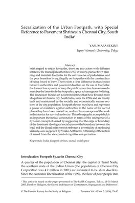 Sacralization of the Urban Footpath, with Special Reference to Pavement Shrines in Chennai City, South India1