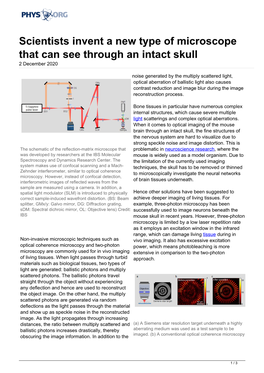 Scientists Invent a New Type of Microscope That Can See Through an Intact Skull 2 December 2020